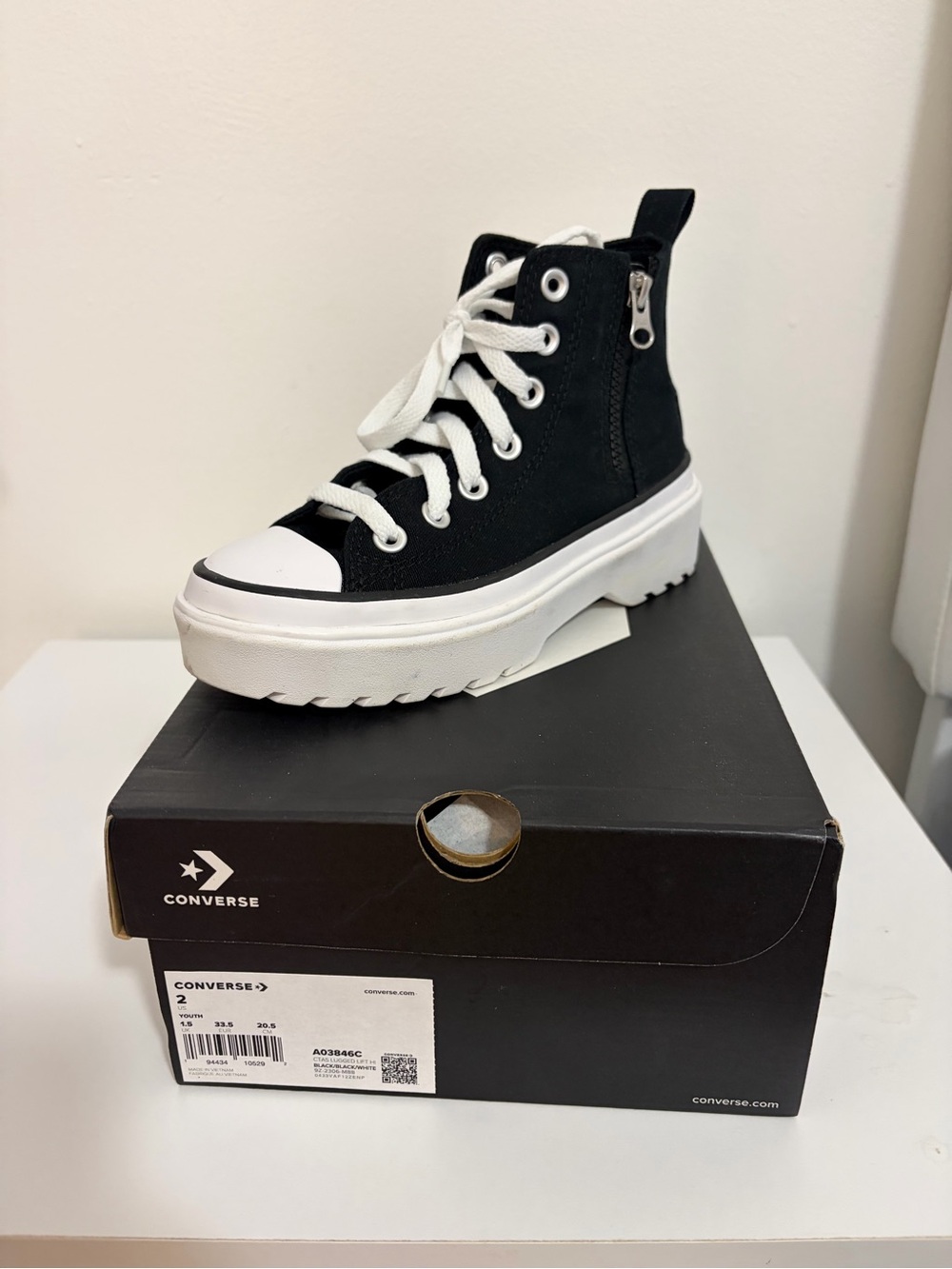 Converse Black High-Top Platform Sneaker with White Laces